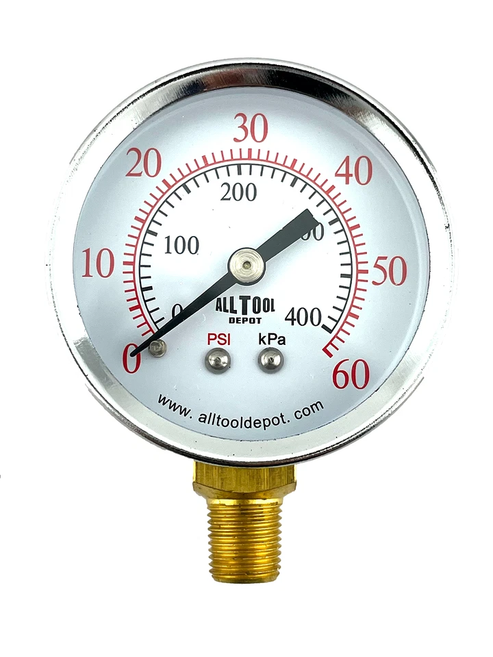 Air Pressure Gauge 2" Dial Side Mount 1/8"NPT - 0 to 60PSI - Image 1 of 4