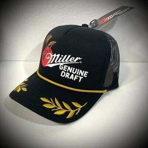 MILLER ORIGINAL DRAFT TRUCKER HUT schwarz gelb Seil Vintage 80er/90er Look Bier Herren NEU - Bild 1 von 7