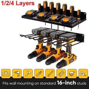Großer Elektrowerkzeug Organizer Wandhalterung 4 Schichten Schwerlast Metall Bohrer Regal Halter - Bild 1 von 21