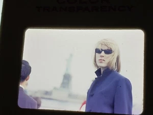 Kodak Slides 1970 Woman in Fashion posing in front of statue of liberty vtg - Picture 1 of 1