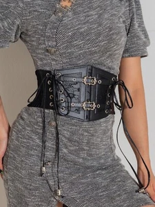 SIZE L BID Women Grunge Punk Grommet Lace Up Front Eyelet Corset Belt Decoration - Picture 1 of 9