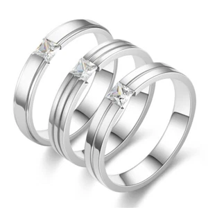 6mm Stainless Steel Men Womens White Princess Cut Cz Bands Silver Ring Size 6-13 - Picture 1 of 10
