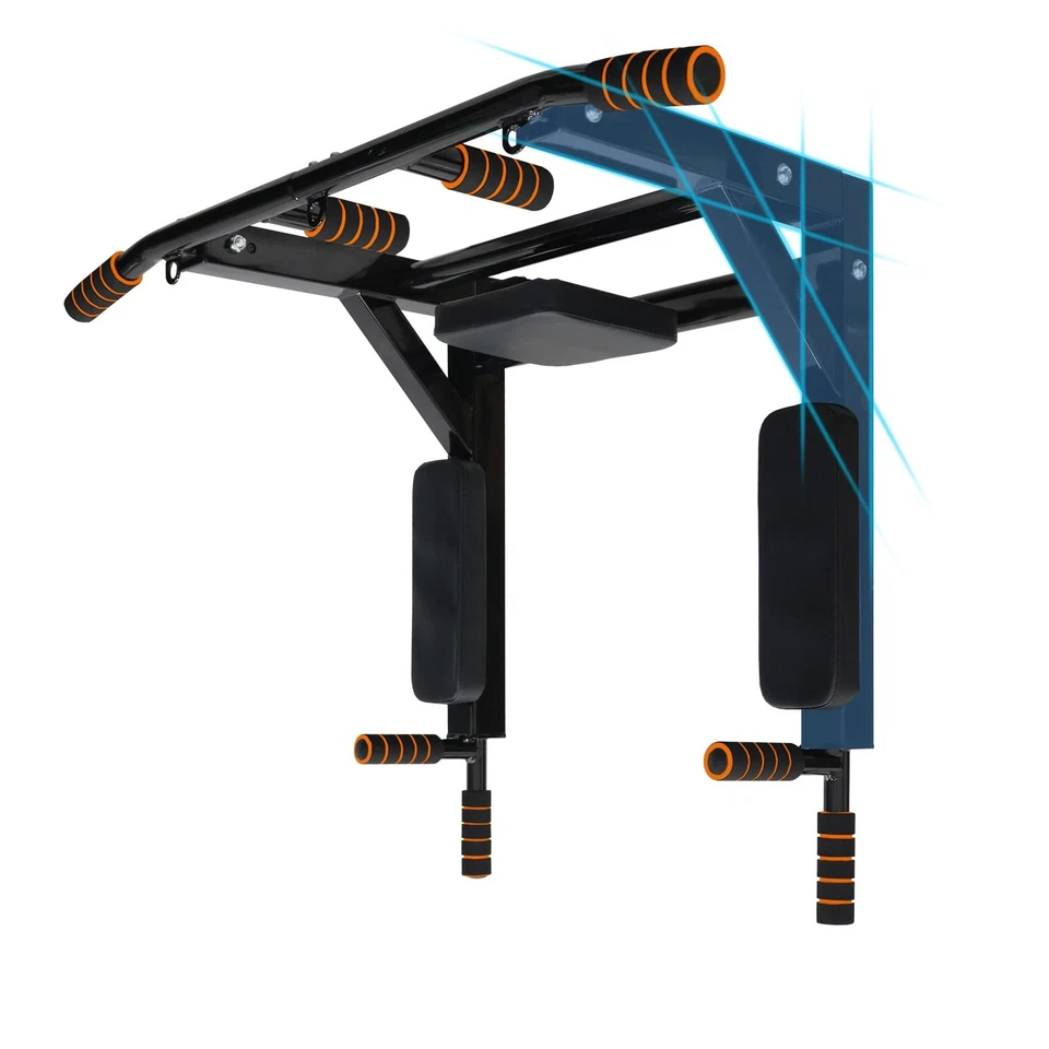 BDL Wall Mounted Pull up Bar Chin Multifunctional DIP Station Black Orange