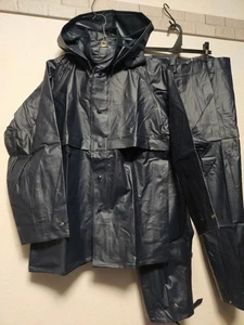 Retro Japan navy heavy PVC rainsuits jacket and pants set - Picture 1 of 23