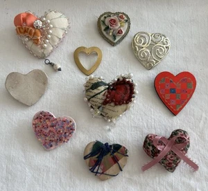 10 Pc Lot Heart Brooch Hat Pin Gold Silver Tone Hand-crafted Misc Colorful - Picture 1 of 10