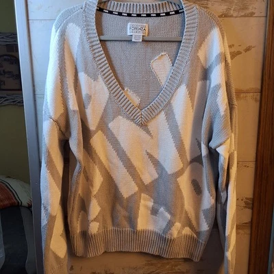 Винтажный Forenza любовь розовый большой V шеи серый и белый свитер - Изображение 1 из 4