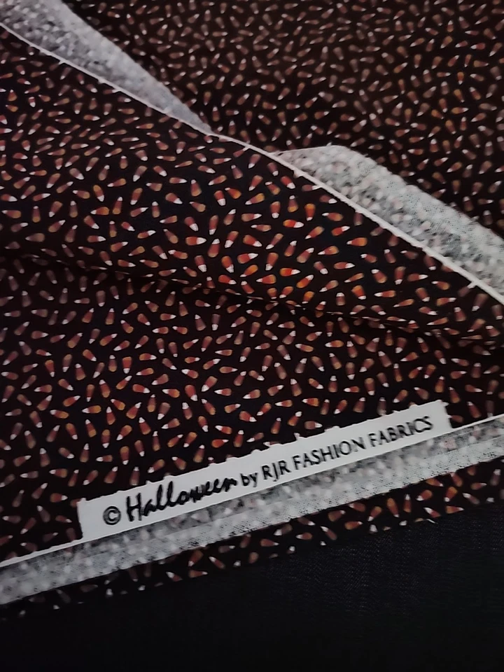 Halloween CANDY CORN Micro Print Black Cotton Quilt Scrapbook Fabric 1/2 Yard  - Image 1 of 4