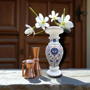 Handgefertigte Vase mit Marmorintarsien - traditionelles indisches Blumenkunstdekor - Steinhandwerk - Bild 1 von 6
