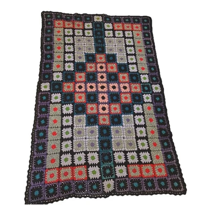 Manta afgana vintage colorida hecha a mano ganchillo abuela cuadrada lana boho 67x44 Foto 1 de 3