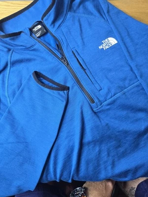 North Face Sweater Mens Large Blue Fleece Half Zip Pullover Jacket Hiking Golf - Image 1 of 4
