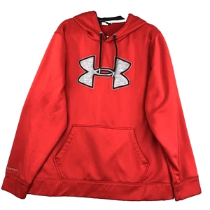 Under Armour Pullover Sweatshirt Red Mens XL Hooded Logo Kangaroo Pocket - Picture 1 of 11
