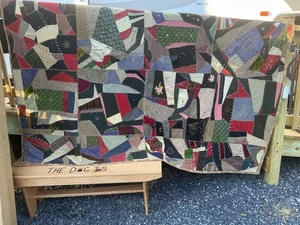 Vintage Handarbeit Schwer Satin Wolle Crazy Quilt Bunt Tagesdecke 84 X 74" A25 - Bild 1 von 24