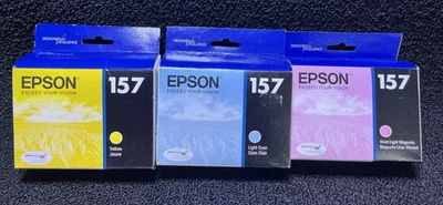 Lot of 3 Epson Genuine 157 Ink Cartridges Date: 2020 & 2022 - Image 1 of 4