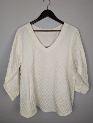 Top túnica para mujer blanco acolchado con textura de diamante XL boutique boho chic costero  Foto 1 de 4