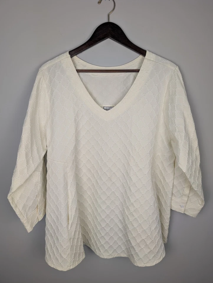 Top túnica para mujer blanco acolchado con textura de diamante XL boutique boho chic costero  Foto 1 de 4