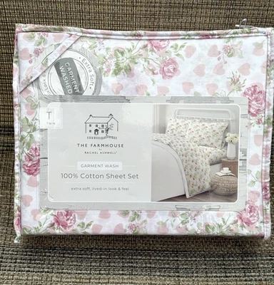 Shabby Chic The Farmhouse by Rachel Ashwell Roses Floral TWIN Sheet Set 3pc - Image 1 of 4