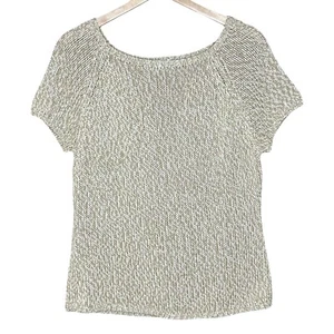 Ann Taylor Loft Knit Sweater Short Sleeve Womens Large Marled Tan Cream Neutral - Picture 1 of 7