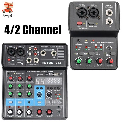 4/2 Channel Mini Audio Mixer Bluetooth USB DJ Console + Sound Card Studio Mixer - Image 1 of 4
