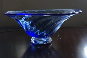 Fire Island Blue Swirl Art Glass Bowl - Picture 1 of 4