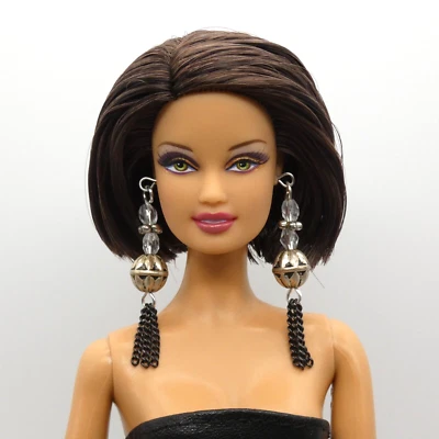 Серьги для куклы Barbie Integrity игрушки серебряная черная цепочка висячие ручной работы - Изображение 1 из 4