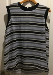 Rachel Roy size 2x blue white stripe shirt top plus sleeveless - Picture 1 of 5