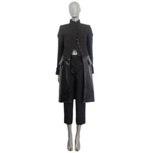 63024 auth LOUIS VUITTON black leather & Grosgrain REDINGOTE Coat Jacket 36 XS - Picture 1 of 5