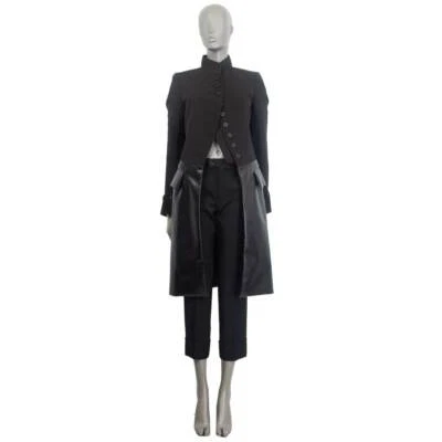 63024 auth LOUIS VUITTON black leather & Grosgrain REDINGOTE Coat Jacket 36 XS - Image 1 of 4