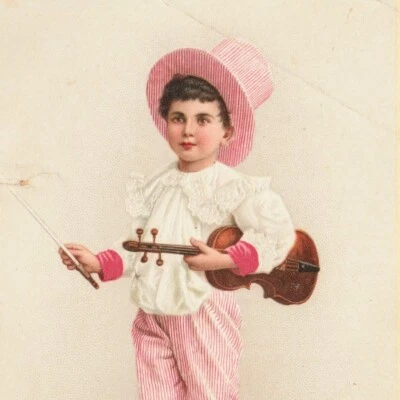C.D. Kenny Tea & Coffee Dealer Violin Boy 1880s Victorian Trade Card - Image 1 of 3