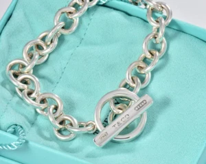 8" Tiffany & Co Sterling Silver 1837 Thick Toggle Chain Bracelet and Pouch Rare - Picture 1 of 7