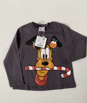 Camiseta Zara Pluto Holiday Manga Larga - 18-24 Meses Nueva Con Etiquetas Foto 1 de 4