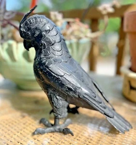 Japanese statue Bronze Iron Hawk Eagle bird Okimono Meiji marked 9" cockatoo  - Picture 1 of 12
