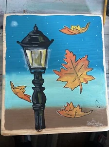 9 1/2 X 11 Recycled Wood Fall Painting Acrylic Leaves Light Christmas Decor - Picture 1 of 3