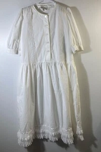 Womens Vintage LE Elliott Lauren White Lace Prairie Dress 14 Tiered Ruffled - Picture 1 of 12