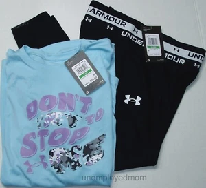 Under Armour Outfit Top Leggings Cropped Youth Girl Athletic Sport Tee Stop Me - Picture 1 of 9