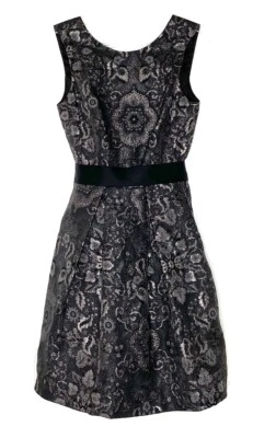 Vestido acampanado CAROLINA HERRERA negro plateado metálico jacquard lazo cintura 0 XS Foto 1 de 4