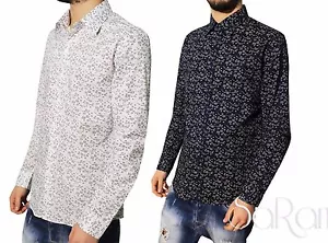 Camicia Uomo Casual Slim Cotone Fantasia Fiori Manica Lunga Vari Colori SARANI - Imagen 1 de 7