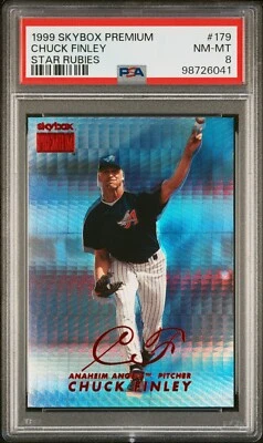 1999 SKYBOX PREMIUM STAR RUBIES #179 CHUCK FINLEY PMG #/50 PSA 8 NM-MT TOP POP 1 - Image 1 of 2