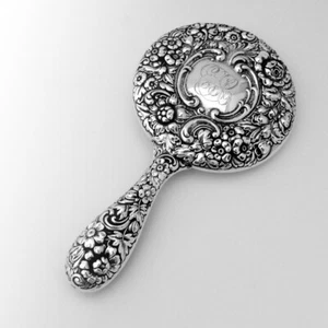 Repousse Hand Mirror Dominick Haff Sterling Silver Mono ESC - Picture 1 of 4