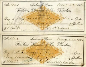 1882 bank check IMPRINTED REVENUE STAMP G type LAKEVILLE CONNECTICUT CT. - Picture 1 of 1