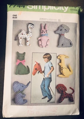 VTG `75 Simplicity 7228 Set of 7 Stuffed Toys & Hobbyhorse Transfer - Image 1 of 3