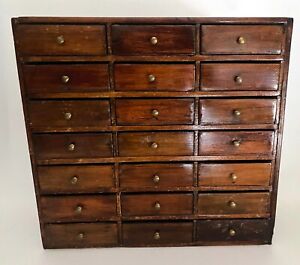 Antique French 21-Drawer Wooden Storage Cabinet