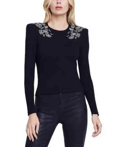 L'AGENCE Imaan Embellished Crewneck Sweater Women's S Black Long Sleeve Pullover - Picture 1 of 17