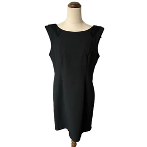 Cue Black Shift Cocktail Dress Low Back Elastic Detail Size 12 Minimalist - Picture 1 of 7