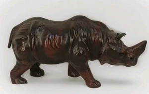 Embossed Leather Wrapped Rhinoceros Sculpture Vintage Mid Century Rhino Figure - Picture 1 of 7