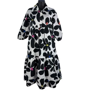 Anthropologie Maeve Bettina Tiered Shirt Dress Black Floral XXS Oversized Fit - Picture 1 of 17