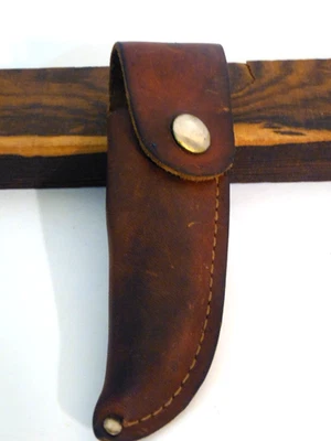 '60'S Genuine Leather Belt Sheath Trapper, Folding Hunter, Whittler, VTG - Image 1 of 4