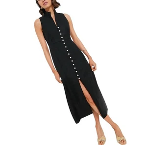 Biesen Leighton Midikleid ärmellos Leinenmischung schwarz Mandarinkragen XXL - Bild 1 von 14