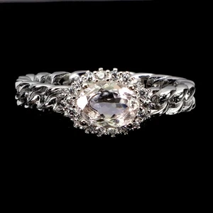 925 Anello Argento Sterling Ovale Morganite 7x5mm Naturale Gemma Gioielli Misura - Foto 1 di 14