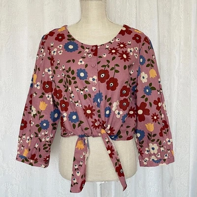 Modcloth x Princess Highway Women's Top 16 Tie Front Floral Mauve Blouse Button - Image 1 of 4