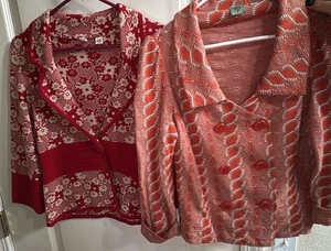 Anthropologie Moth Red & Tan Floral Knit Cardigan Sweater & HWR Liasis Jacket M - Picture 1 of 21